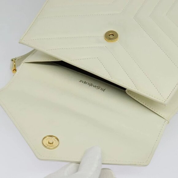 SAINT LAURENT Hand Bag Leather 2way White Gold Auth 137683 - Picture 12 of 16